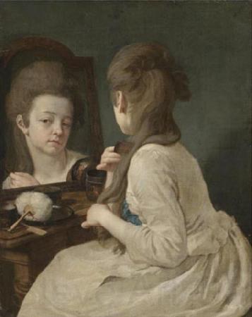 Johann anton ramboux Young lady at her toilet combing her hair Germany oil painting art